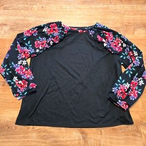 Elle Black Top with Red Floral Sleeves